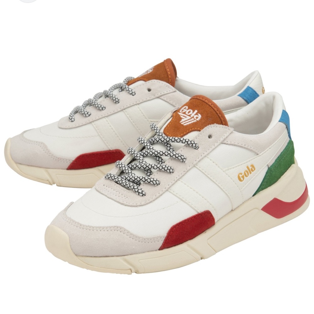 Gola Eclipse Trident Sneakers White Multicoloured Laced Leather size 6